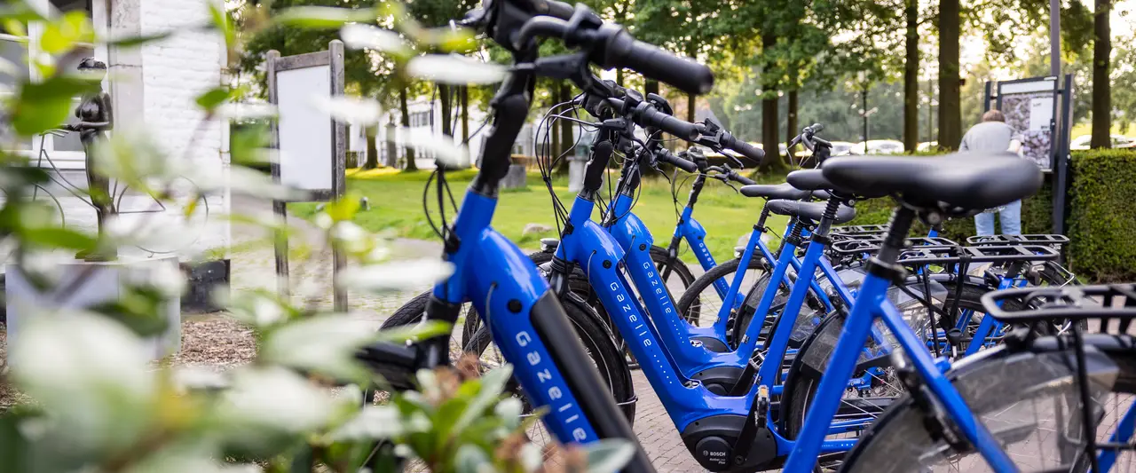 Blauwe geparkeerde fietsen