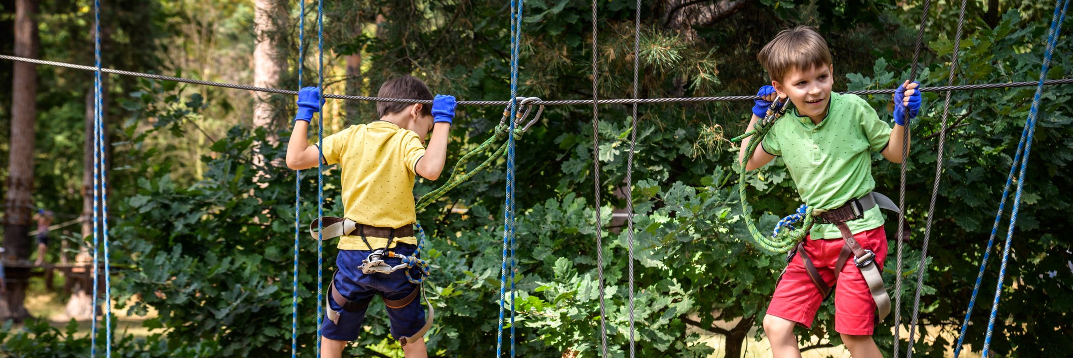 Kinderen spelen in klimbos